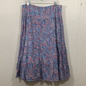 Chaps Denim Boho 100% Cotton Fully Lined Pink & Blue Paisley‎ Broomstick Skirt